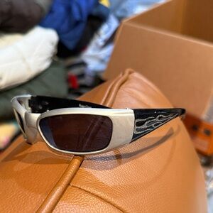 Y2K Silver and Black Flame Sunglasses